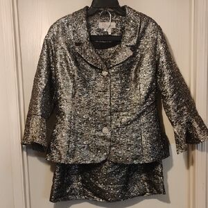 Shimmering Silver Jacket and Skirt Set